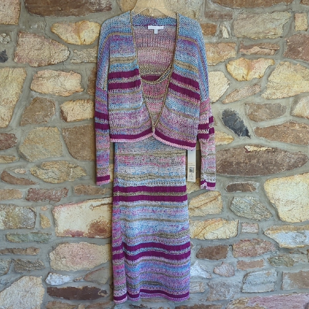 Diktons Barcelona Multicolor Striped Knit Cardigan and Dress Set